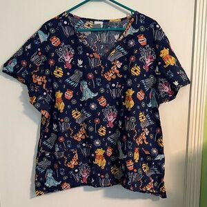 Disney Navy and Multicolor Cartoon Print scrub Top